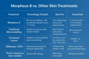 How Often Can I have Morpheus 8? 2 Table to show benefits of Morpheus 8 Wibsey compared to other skin treatments